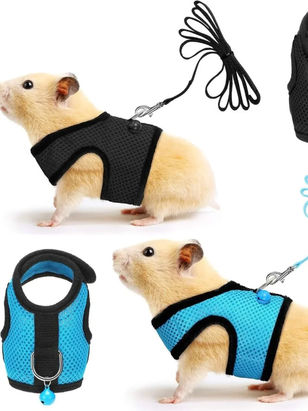 2 Sets Guinea Pig Harness and Leash Adjustable Soft Mesh Harness Bell Size S